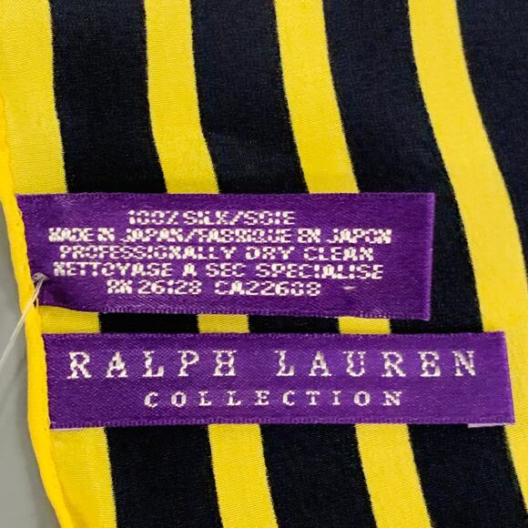 RALPH LAUREN COLLECTION Yellow Navy Stripe Silk Square Scarf - Picture 4 of 4